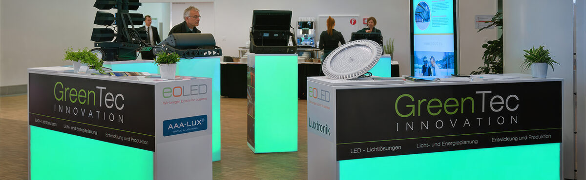 leucht bar theken an einem messestand mit logo branding
