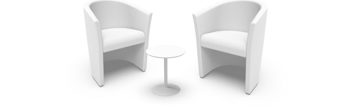 weisser runder beistelltisch mit zwei armsessel